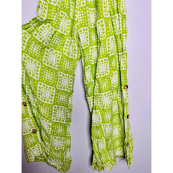 THE ODELLS Neon Green Tropical Linen Blend Loose Wide Leg Anna Pant Size Small - Picture 13 of 14